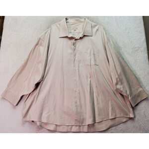 Pronto Uomo Dress Shirt Men Size 22 Tan Bo's 2-ply Non Iron Collared Button Down
